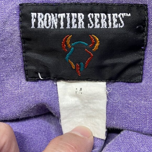 Vtg FRONTIER SERIES Men Western Denim Shirt Button Down Long Sleeve Sz M Purple - Picture 9 of 9